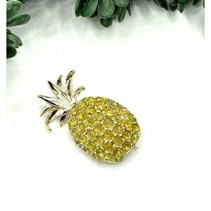 Gold-Tone Pineapple Rhinestone Brooch Pin